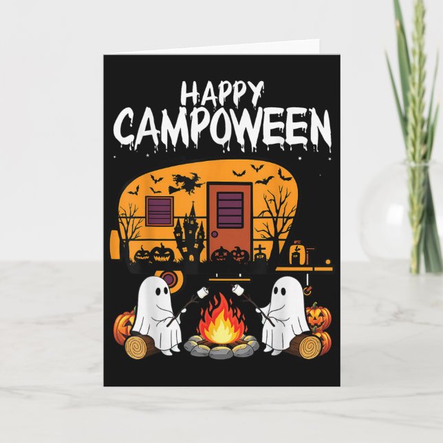 Cartão Happy Camp-o-ween Halloween Camping Ghosts And Cam (Frente)