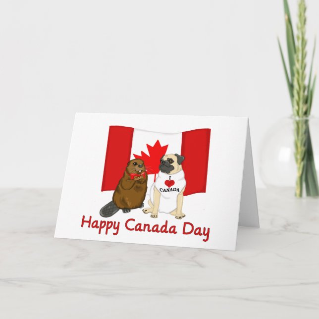 Cartão Happy Canada Day Pug and Beaver Pal Tees, Gifts (Frente)