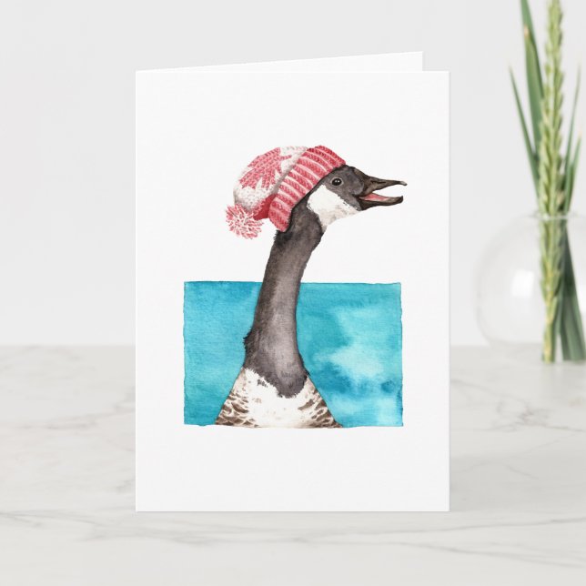 Cartão Happy Canada Goose in a Toque (Frente)