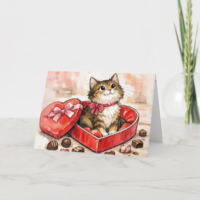 Cartão Happy Cat In a Valentine Candy Heart Box (Frente)