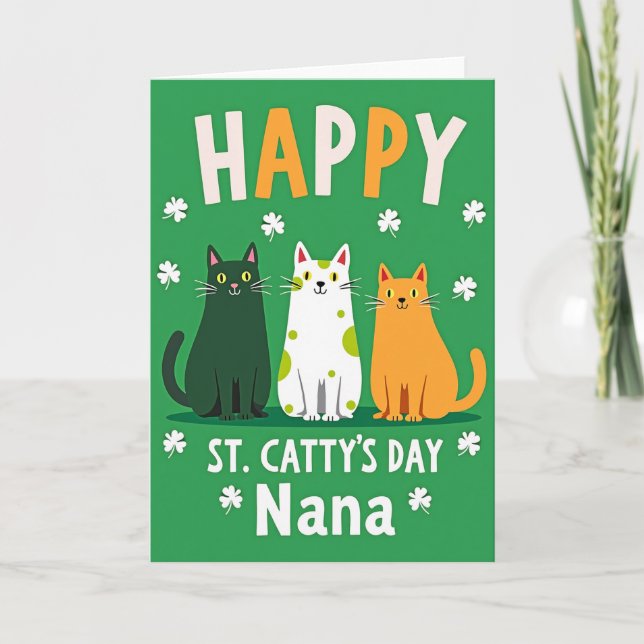 Cartão Happy Cat St Pattys Day Nana Card (Frente)