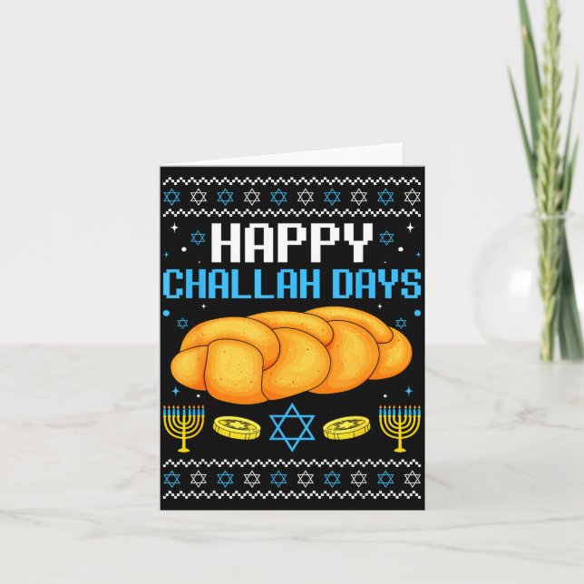 Cartão Happy Challah Days Ugly Christmas Hanukkah  (Frente)