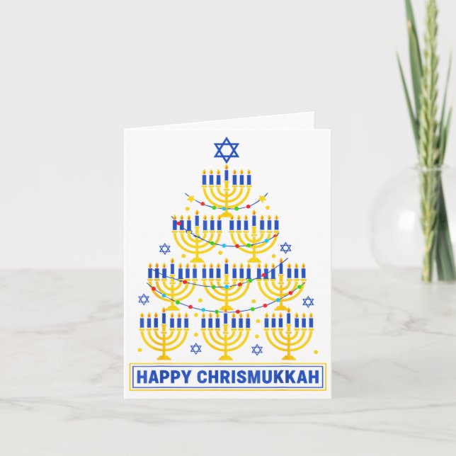 Cartão Happy Chrismukkah Hanukkah Light Tree Jewish Holid (Frente)