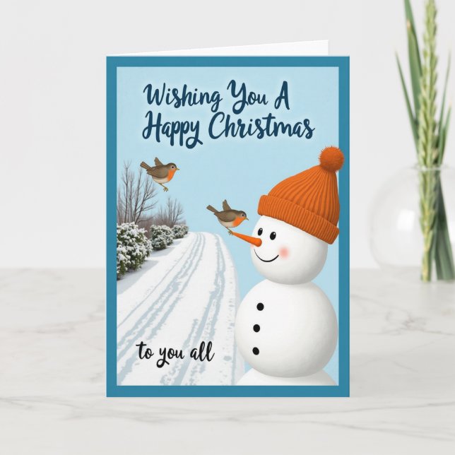 Cartão Happy Christmas Card Snowman Bird Winter Scene (Frente)