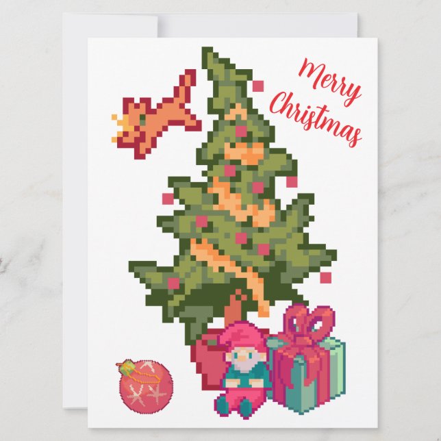 Cartão Happy Christmas tree, gnoom, pixelart, Pixel Art  (Frente)