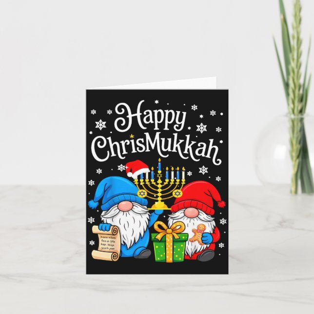 Cartão Happy Christmukkah Hanukkah Christmas Gnome Xmas F (Frente)