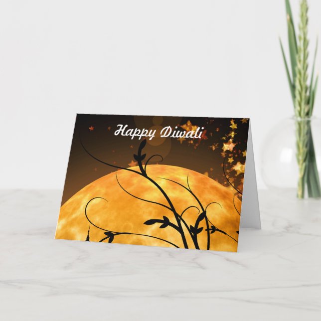 Cartão Happy Diwali com texto personalizado em lua (Frente)