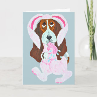 Cartão Happy Easter Basset Hound Easter Bunny