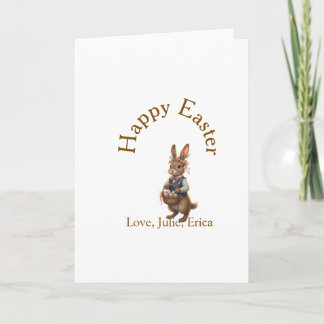 Cartão Happy Easter brown bunny with eggs love add name 