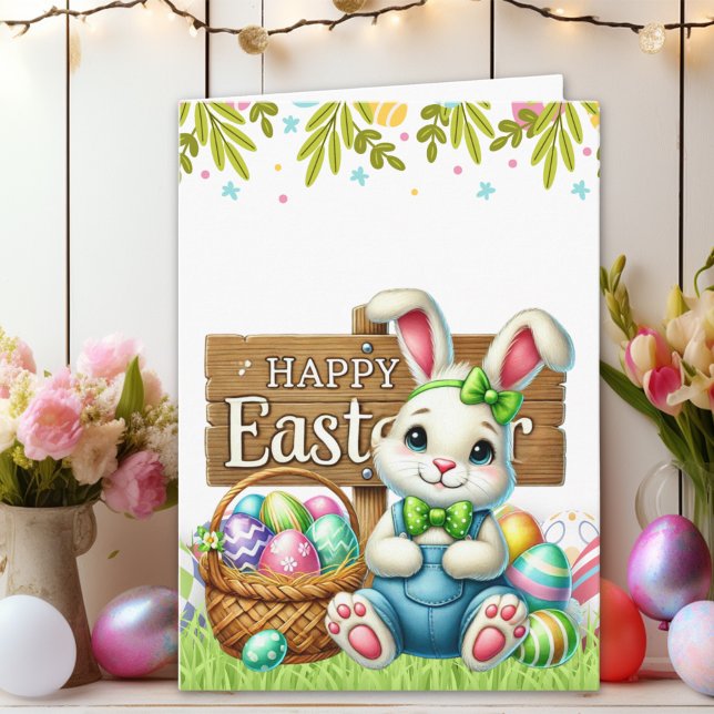Cartão HAPPY EASTER Bunny Card – Custom Text Available (Criador carregado)