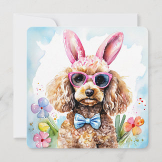 Cartão Happy Easter Card Cute Bunny Poodle Watercolor Dog
