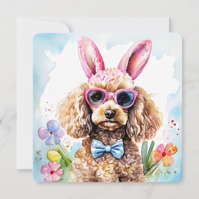 Cartão Happy Easter Card Cute Bunny Poodle Watercolor Dog (Frente)