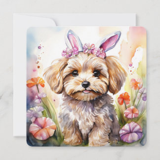 Cartão Happy Easter Card Cute Maltipoo Watercolor Dog