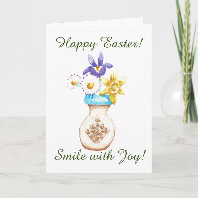 Cartão Happy Easter Card - Spring Flowers Vase (Frente)