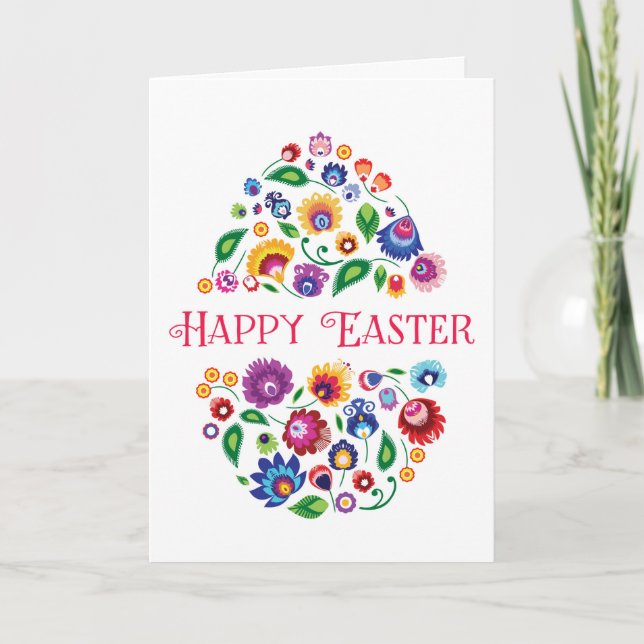 Cartão Happy Easter - folklore inspired card, white (Frente)