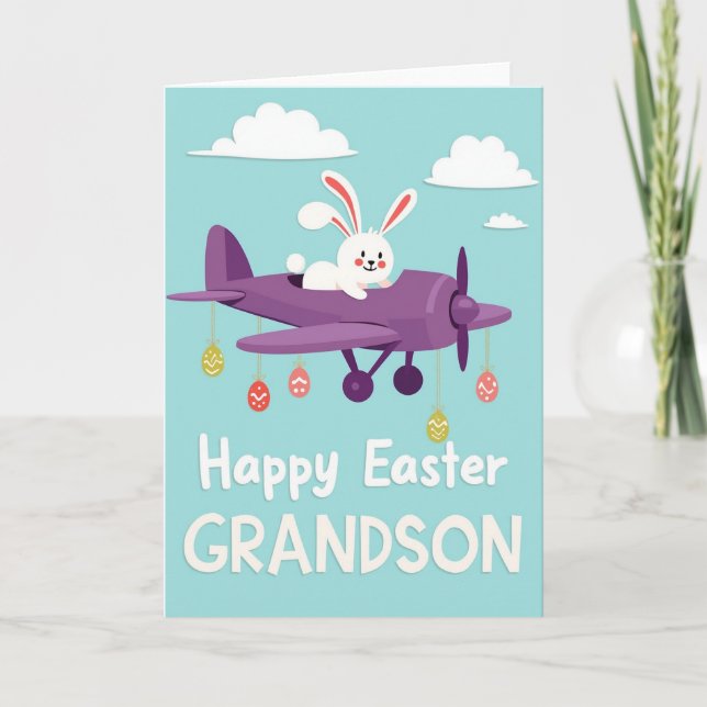 Cartão Happy Easter Grandson Fun Plane Card (Frente)
