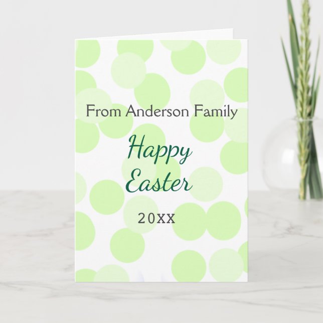 Cartão Happy Easter gray green polka dots family name (Frente)