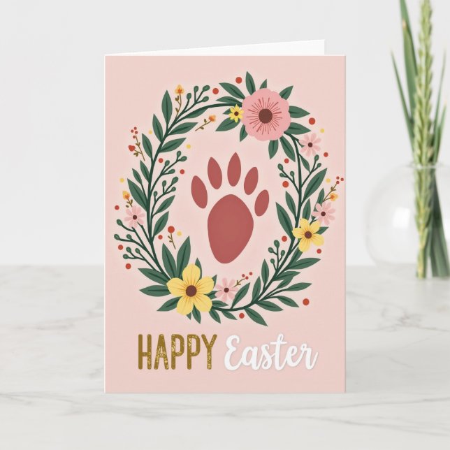 Cartão Happy Easter Paw Print Card (Frente)