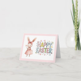 Cartão Happy Easter Pink Bunny Folded Greeting Card