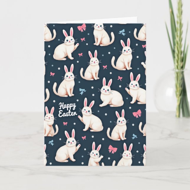 Cartão Happy Easter Rabbits Pattern Card (Frente)