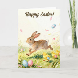 Cartão Happy Easter Vintage Bunny Spring Illustration