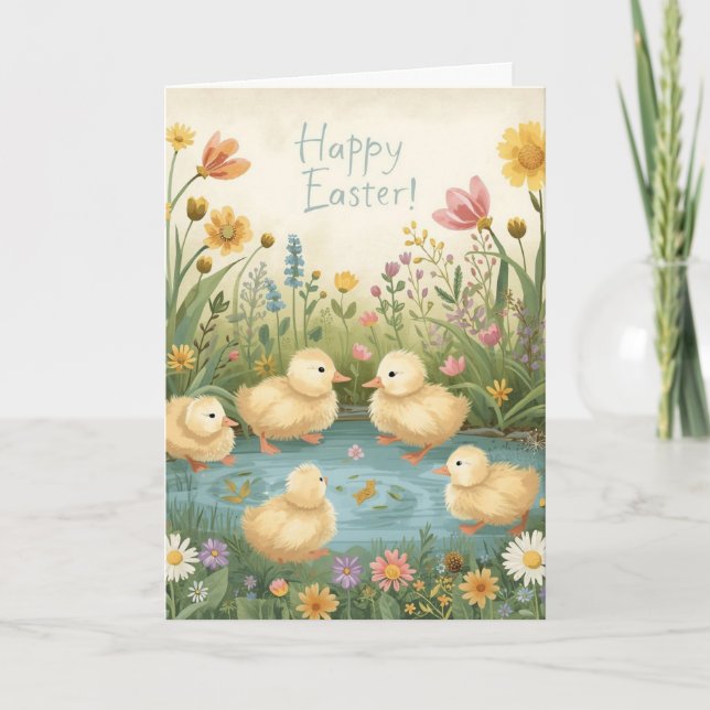 Cartão Happy easter with baby ducks (Frente)