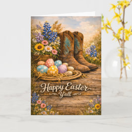 Cartão Happy Easter Y’all Boots & Wildflowers Card