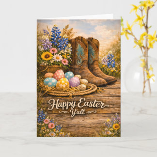 Cartão Happy Easter Y’all Boots & Wildflowers Card