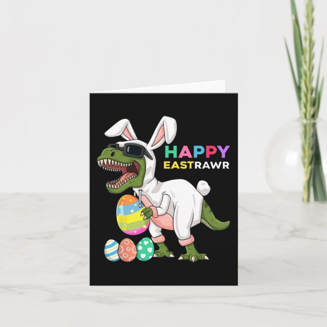 Cartão Happy Eastrawawt Rex Easter Bunny Dinosaur Egs Bo (Frente)