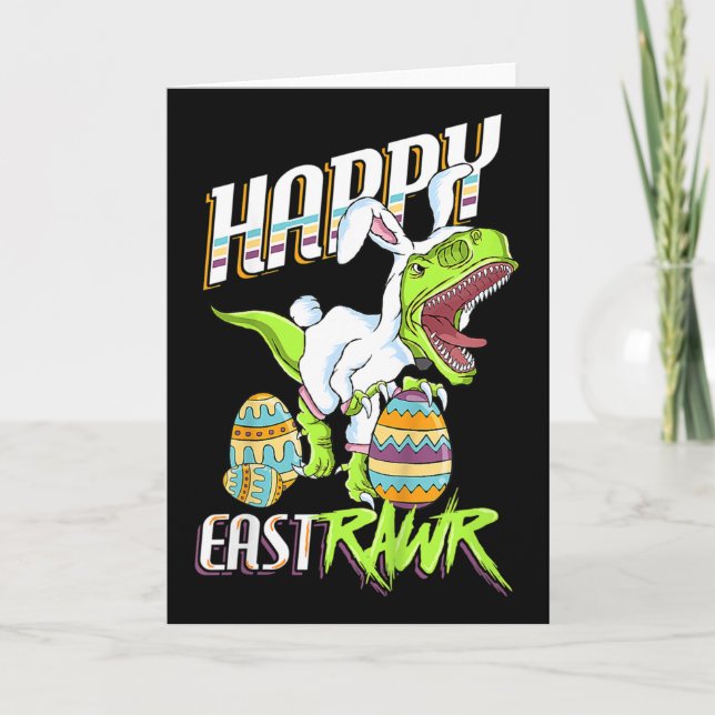 Cartão Happy Eastrawr Cute Trex Dinosaur Easter Bunny Egg (Frente)