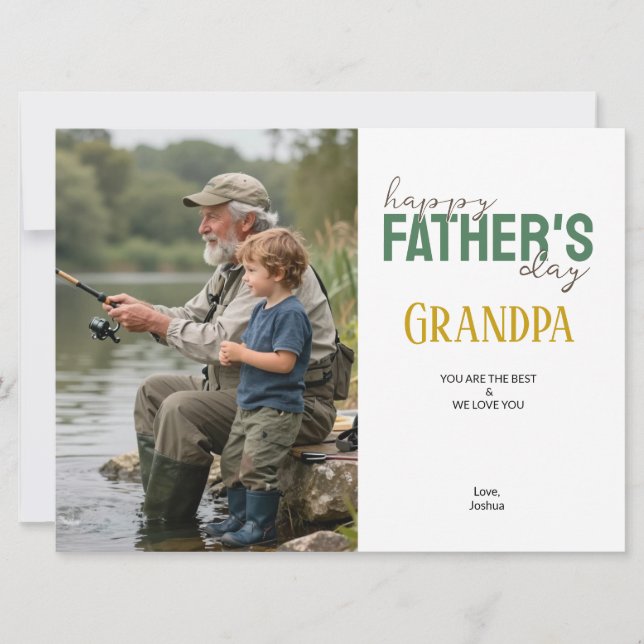 Cartão Happy Father’s Day Grandpa Green Modern Photo (Frente)