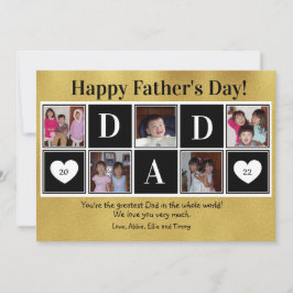 Cartão Happy Father's Day 5 Photo Gold Flat Greeting Card