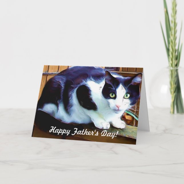 Cartão Happy Father's Day black and white cat card (Frente)