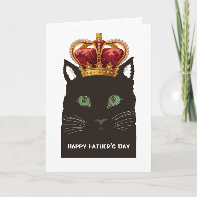 Cartão Happy Father's Day Black Cat wearing Crown (Frente)