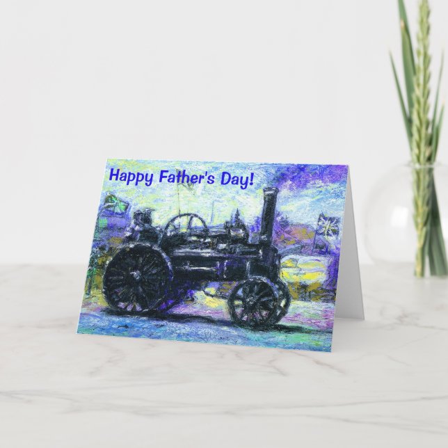 Cartão Happy Father's Day card with a Steam Tractor (Frente)
