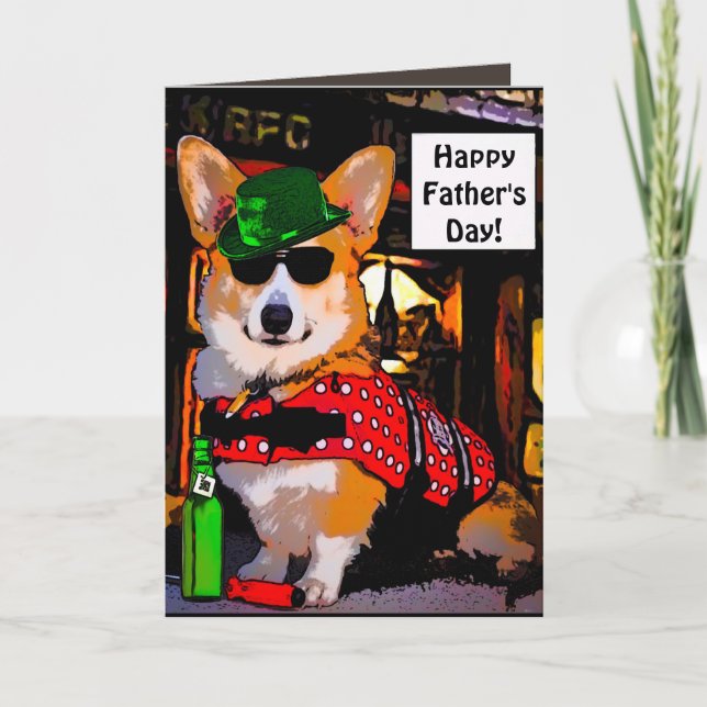 Cartão Happy Father's Day Corgi (Frente)