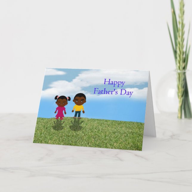 Cartão Happy Father's Day Dad with African American kids (Frente)