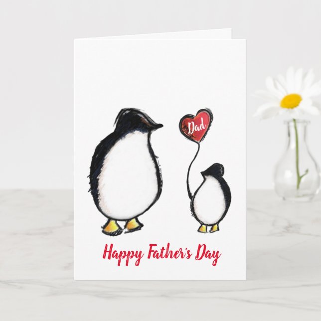 Cartão Happy Father's Day penguin with heart (Planta pequena)