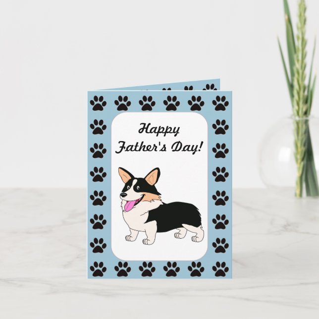 Cartão Happy Father's Day Tricolor Corgi (Frente)