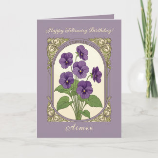 Cartão Happy February Birthday Viola Flowers