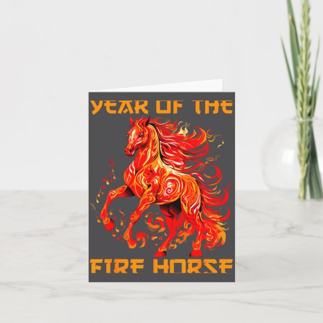 Cartão happy fire yea lunar year new horse chinese Fun (Frente)