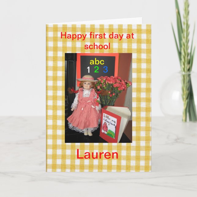 Cartão Happy first day at school Lauren (Frente)