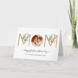 Cartão Happy First Mother's Day Botanical Letters Photo