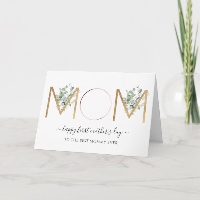 Cartão Happy First Mother's Day Botanical Letters Photo (Frente)