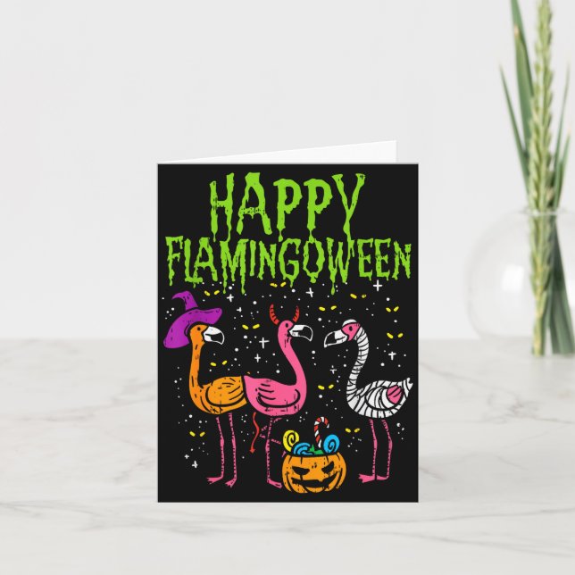 Cartão Happy Flamingoween Y Flamingos Funny Halloween Cos (Frente)