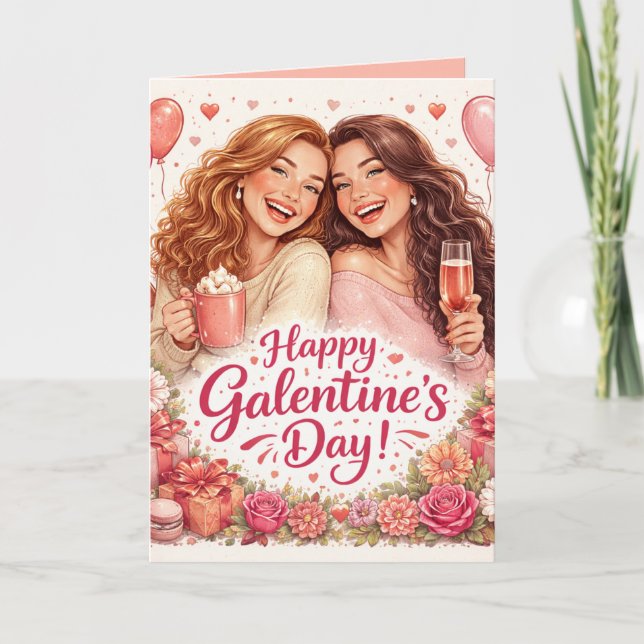 Cartão Happy Galentine's Day Greeting Card, Blank Inside (Frente)