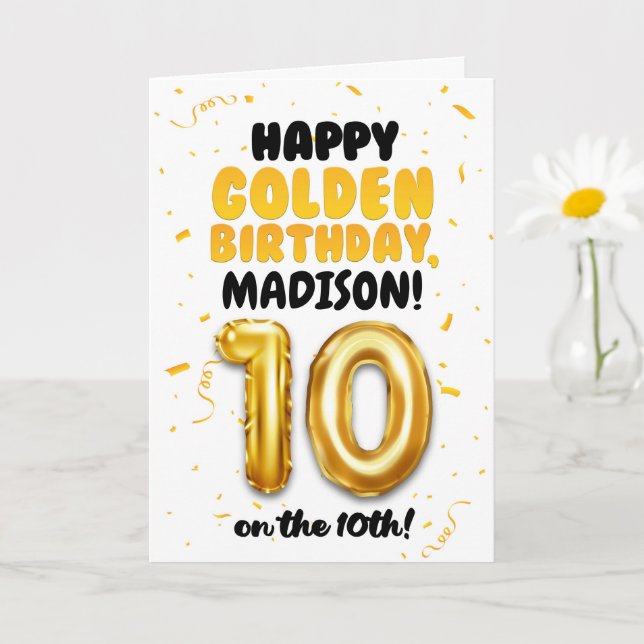 Cartão Happy Golden Birthday, 10th Birthday Card for Kids (Planta pequena)