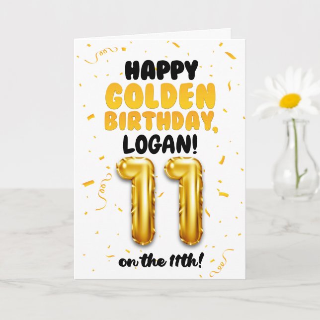 Cartão Happy Golden Birthday, 11th Birthday Card for Kids (Planta pequena)