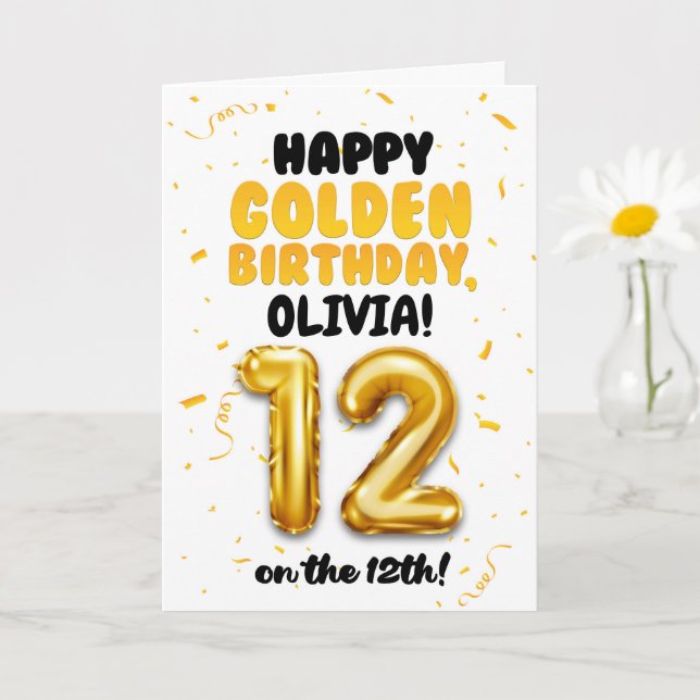 Cartão Happy Golden Birthday, 12th Birthday Card for Kids (Planta pequena)