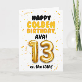 Cartão Happy Golden Birthday, 13th Birthday Card for Teen